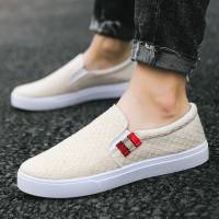 些久新款亚麻男鞋百搭透气亚麻男士帆布鞋夏季工作男鞋懒人一脚蹬