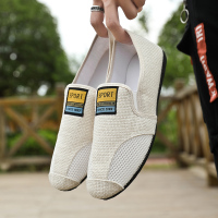 些久夏季透气亚麻帆布鞋男镂空休闲豆豆鞋男士一脚蹬懒人鞋百搭麻布鞋