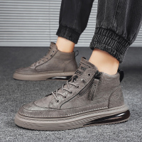 些久秋季高帮马丁靴男复古休闲皮鞋侧拉链气垫软底中帮英伦风板鞋潮鞋