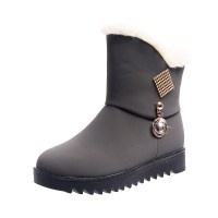 些久中筒雪地靴女一脚蹬加绒2021新款时尚冬季加厚保暖厚底短靴子