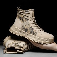 些久男鞋秋季英伦风高帮工装马丁靴男户外耐磨沙漠迷彩训练作战靴