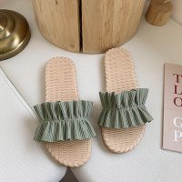 些久凉拖鞋女外穿夏2022新款时尚荷叶边ins潮百搭韩版一字拖海边拖鞋