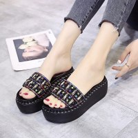 些久拖鞋女士外穿2022夏季新款时尚厚底一字坡跟增高网红凉拖ins潮鞋