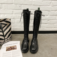 娜瑟薇厚底长靴女2021秋冬新款平底不过膝显瘦双拉链中筒弹力英伦骑士靴