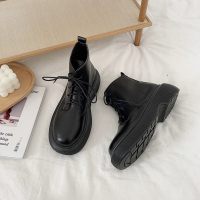 娜瑟薇厚底黑色马丁靴女春秋单靴2021年新款英伦风增高短靴子女薄款