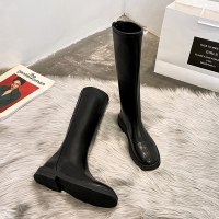 娜瑟薇靴子女长靴2021年新款长筒秋季不过膝方头黑色小个子网红骑士靴潮