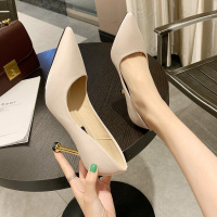 少女高跟鞋女细跟5-7厘米百搭气质优雅中跟米白色仙女小清新单鞋