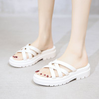 松糕底一字凉拖鞋女2021新款夏天时尚百搭舒适简约交叉带沙滩鞋潮