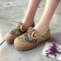 亚麻圆头民族风女鞋编织厚底涂鸦老北京布鞋一脚蹬懒人鞋个性单鞋