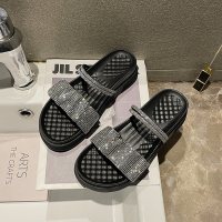 水钻厚底凉拖鞋女外穿仙女风ins潮2021夏百搭学生两穿一字沙滩鞋