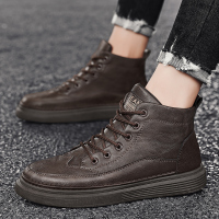 娜瑟薇2021年秋季新款高帮男鞋潮流百搭休闲潮鞋青少年防水防滑英伦皮鞋