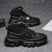 娜瑟薇厚底高帮男鞋秋季百搭青少年ins老爹鞋2021新款增高运动黑色潮鞋