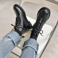 娜瑟薇秋季英伦风马丁靴男中帮黑色皮面2021新款ins个性高帮工装靴子潮