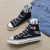 娜瑟薇男鞋子夏季高帮帆布鞋情侣港风ins涂鸦手绘潮鞋韩版百搭网红板鞋