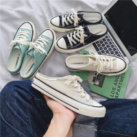 娜瑟薇夏季帆布鞋男韩版潮流百搭网红半拖鞋个性无后跟一脚蹬港风懒人鞋