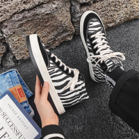 娜瑟薇斑马纹高帮帆布鞋男小众设计感男鞋ins港风韩版潮流复古街拍板鞋
