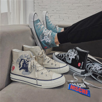 娜瑟薇高帮帆布鞋男韩版潮流板鞋手绘涂鸦休闲百搭布鞋学生中国风鞋子男