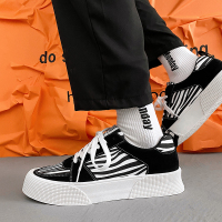 娜瑟薇帆布鞋男韩版潮流百搭网红斑马纹鞋子男潮面包鞋学生低帮厚底板鞋