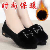 娜瑟薇秋冬老北京布鞋女新款韩版加绒保暖平底妈妈棉时尚毛毛豆豆鞋