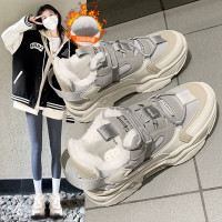 娜瑟薇网红鞋子女2021年新款冬季加绒加厚棉鞋休闲运动厚底老爹鞋潮