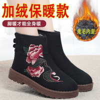娜瑟薇老北京布鞋绣花高帮女冬季加绒妈妈鞋民族风保暖舒适软底老人