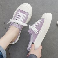 紫色半拖帆布鞋女鞋夏季薄款百搭透气小白鞋女无后跟半托懒人单鞋