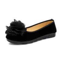 枫述新款老北京布鞋舒适工作鞋女黑色软底耐磨女鞋浅口花朵休闲鞋