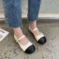 枫述一字扣带平底单鞋女2021夏季新款浅口温柔风配裙子森系奶奶豆豆鞋