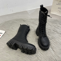 枫述马丁靴女2021年新款网红时尚百搭厚底中筒靴骑士春秋薄款显瘦