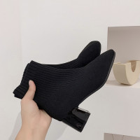 枫述方头时尚短靴女2021秋季新款日常气质简约舒适百搭休闲织面弹力靴