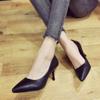 枫述大码高跟鞋女黑色哑光百搭小清新法式3cm尖头工作职业礼仪单5