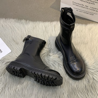 枫述短靴女2021年春秋新款厚底网红时尚百搭机车复古瘦瘦靴ins潮