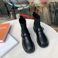 枫述短靴女春秋单靴2021新款韩版平底弹力袜靴百搭ins网红马丁瘦瘦靴