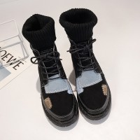 枫述毛线口马丁靴女2021秋季新款英伦风百搭潮鞋网红加绒棉鞋短靴秋款