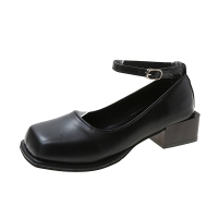 枫述玛丽珍鞋子女2022年新款粗跟法式方头小皮鞋CHIC复古单鞋高跟鞋