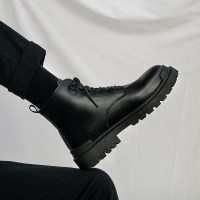 枫述男生马丁靴高帮英伦风黑色鞋子男冬季加绒雪地靴子男鞋中帮皮鞋潮