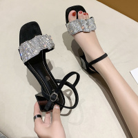 枫述凉鞋2022年女新款夏季粗跟配裙子时尚潮流一字带水钻仙女风