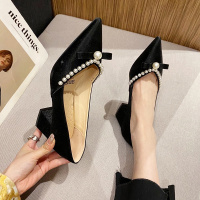 枫述法式玛丽珍女粗跟2022春秋新款晚晚风温柔珍珠尖头浅口单鞋