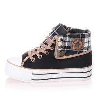 苏芈沐琹春秋季款高帮帆布鞋少女厚底平底韩版松糕跟休闲鞋学生鞋板鞋