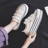 苏芈沐琹魔术贴小白鞋2021新款春秋季松糕厚底5CM帆布鞋女ulzzang百搭板鞋