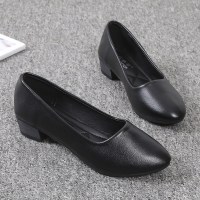 苏芈熙美宣工作鞋女新款黑色秋季职业上班工装女鞋尖头粗跟皮鞋软皮软底单鞋
