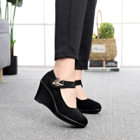 苏芈熙美宣2021秋季新款老北京布鞋女鞋 厚底防水台 时尚坡跟工作鞋黑色酒店
