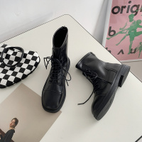 苏芈熙美宣2021秋季新款网红机车马丁靴女英伦风复古粗跟短靴简约短筒女靴潮