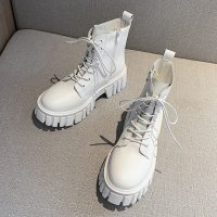 苏芈熙美宣马丁靴女2021秋季新款短靴圆头机车靴厚底中跟短筒靴显瘦帅气女靴