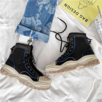 苏芈美式工装靴ins马丁靴男增高帮男鞋春秋季韩版松糕厚底复古帆布靴