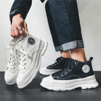 苏芈白色马丁靴男夏季薄款高帮拉链帆布男鞋中帮百搭ins厚底增高潮鞋