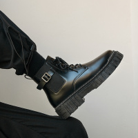 苏芈厚底男鞋春秋季工装高帮皮鞋男士增高鞋ins马丁靴男青年中帮潮鞋