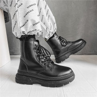 苏芈高帮皮鞋春秋季马丁靴男机车靴潮流百搭黑色工装靴男鞋子潮鞋增高