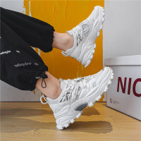 苏芈夏季透气隐形增高鞋男休闲白色老爹鞋百搭厚底网面运动男鞋子潮鞋