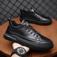 苏芈沈然秋冬季男鞋2021新款男士休闲皮鞋一脚蹬黑色上班工作板鞋潮鞋